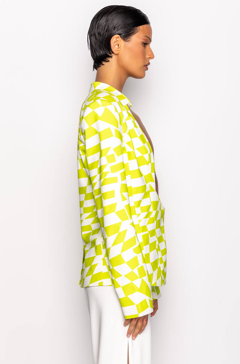 CHECKERED LIME OPEN CHEST BLAZER