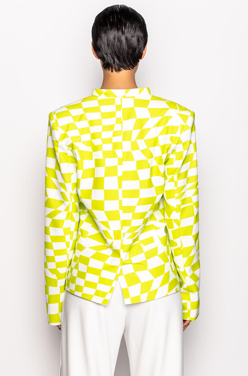 CHECKERED LIME OPEN CHEST BLAZER