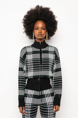 CHECKLIST PJ FRONT ZIP KNIT TOP