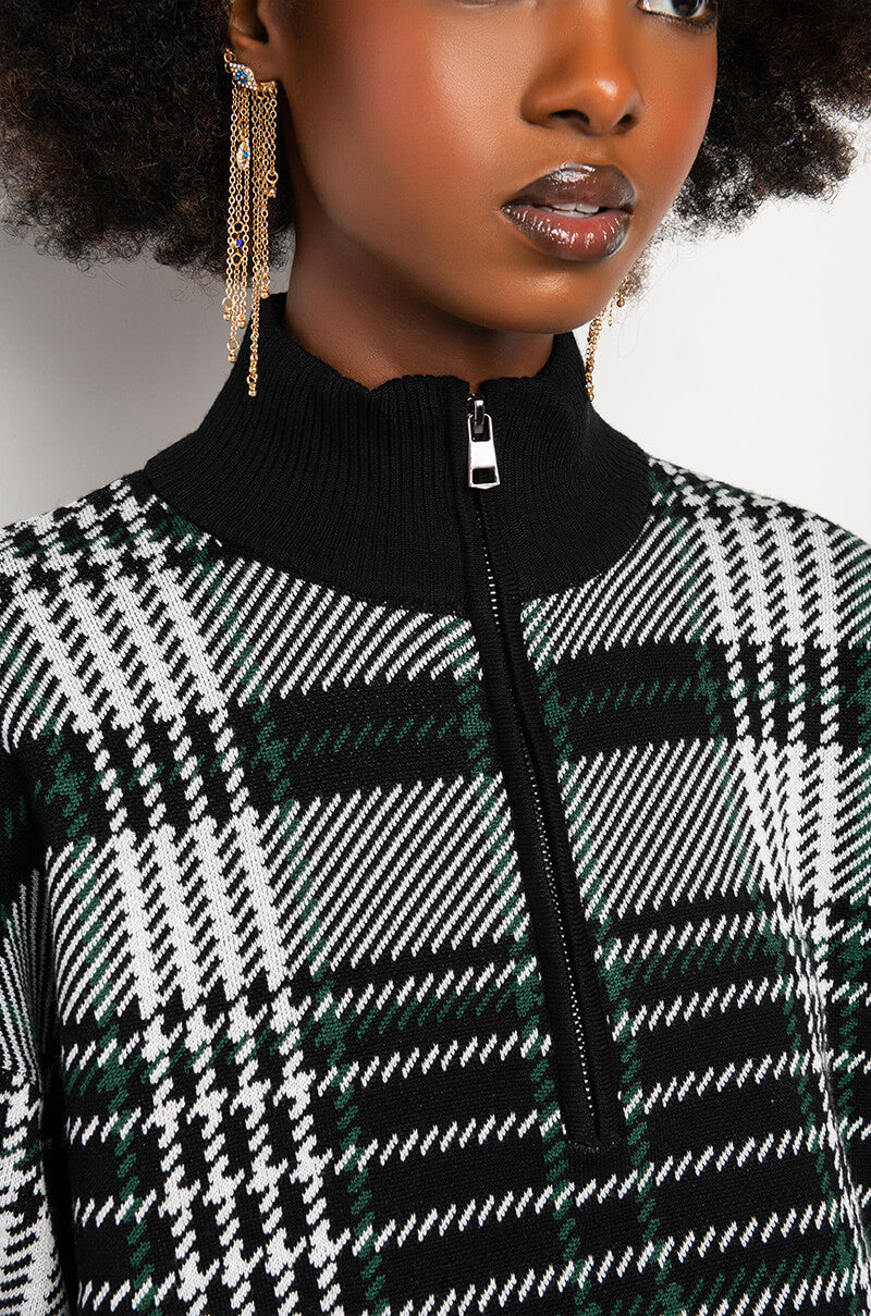 CHECKLIST PJ FRONT ZIP KNIT TOP