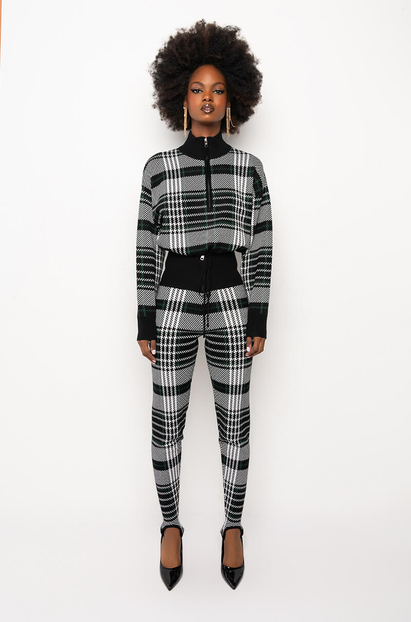 CHECKLIST PJ FRONT ZIP KNIT TOP
