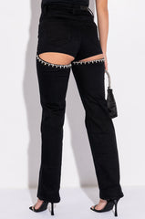 RAVENNA RHINESTONE PEEKABOOTY FLARED JEANS