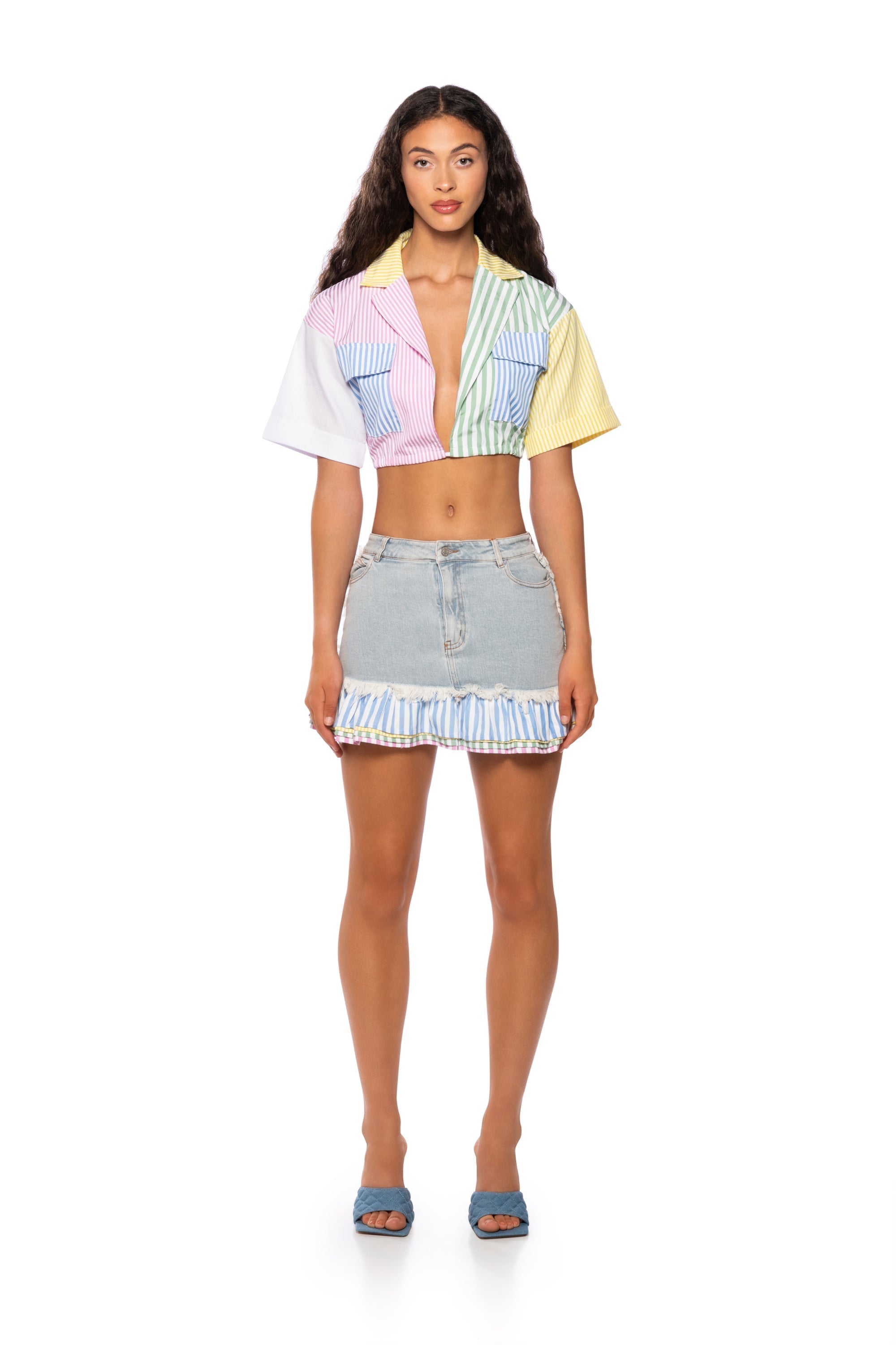CHRISTY POPLIN DETAILED DENIM MINI SKIRT