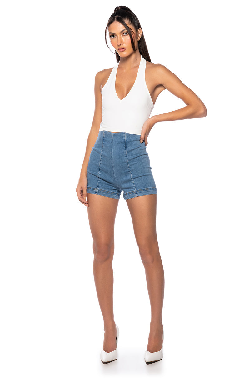CLUB HIGH WAISTED DENIM SHORTS