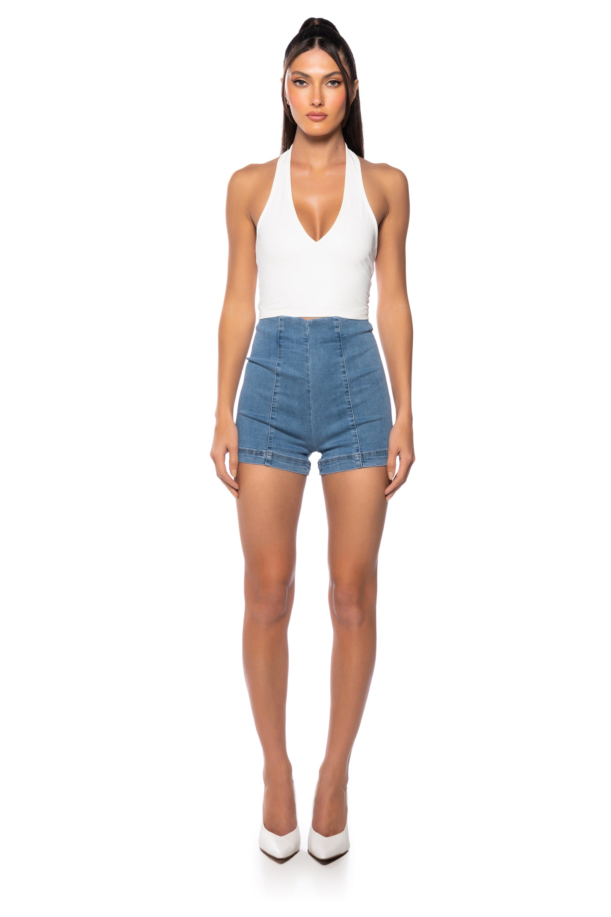 CLUB HIGH WAISTED DENIM SHORTS
