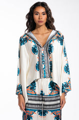 COASTAL LIVING OVERSIZED SATIN BUTTON DOWN