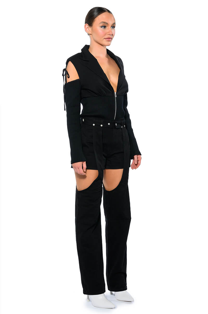 COLD SHOULDER RIBBED BLAZER