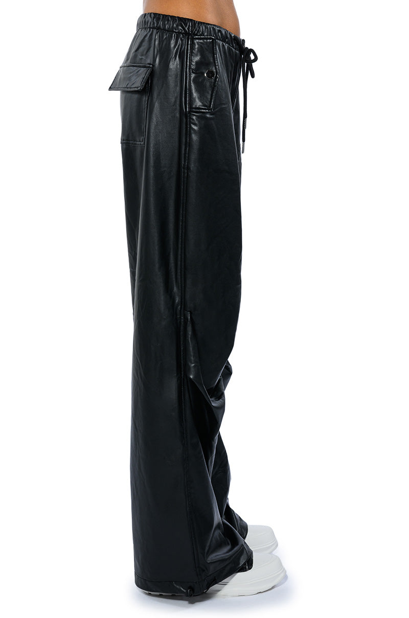COLDER HOURS FAUX LEATHER PARACHUTE PANT