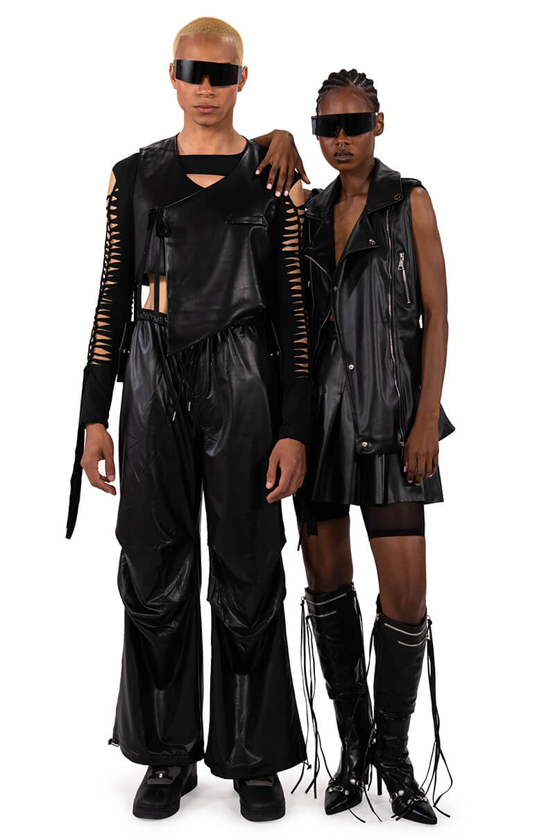 COLDER HOURS FAUX LEATHER PARACHUTE PANT