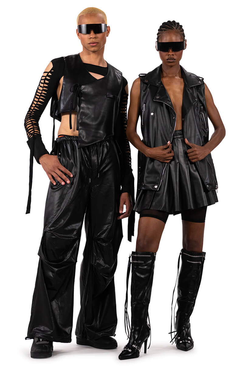 COLDER HOURS FAUX LEATHER PARACHUTE PANT