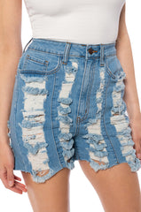 CONNIE DISTRESSED HIGH WAISTED DENIM SHORTS