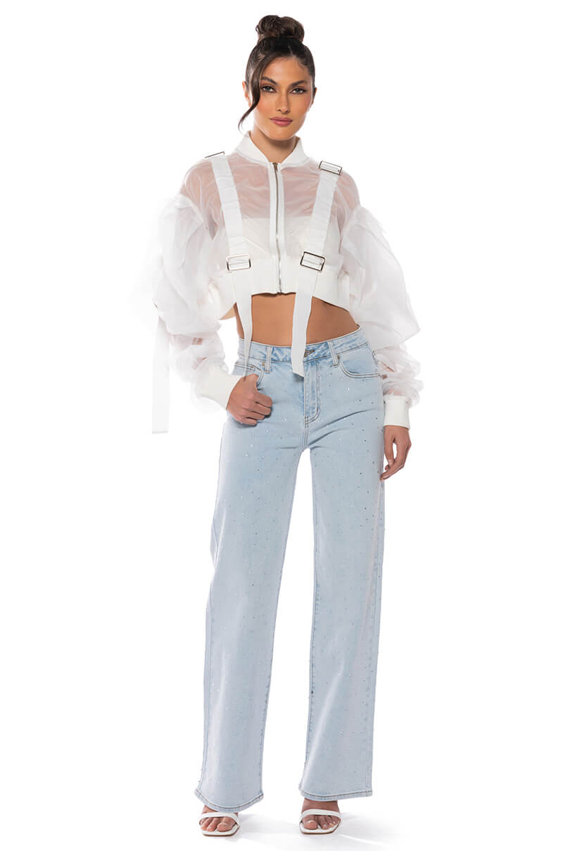 COOL KIDS MESH GATHERED CROP BOMBER