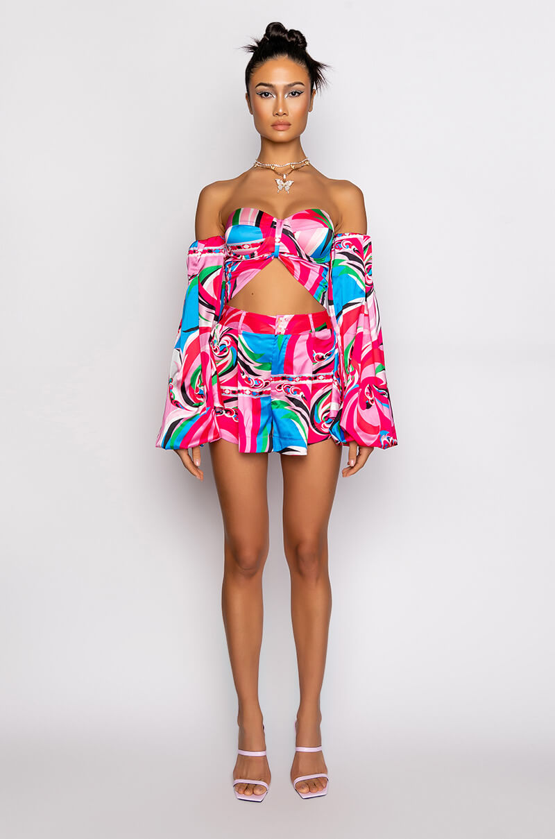LENNON BLOUSON SLEEVE BUSTIER BLOUSE