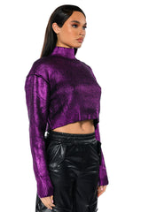 COSMO METALLIC COATED CROP TURTLENECK SWEATER