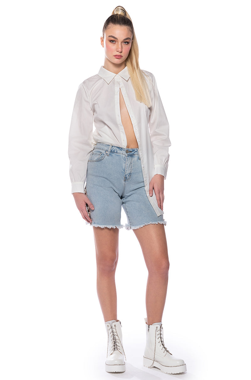 COVERED IN DIAMONDS RELAXED DENIM SHORTS