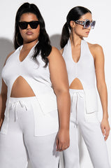 FRANCESCA DEEP V SLEEVELESS KNIT TOP