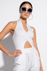 FRANCESCA DEEP V SLEEVELESS KNIT TOP