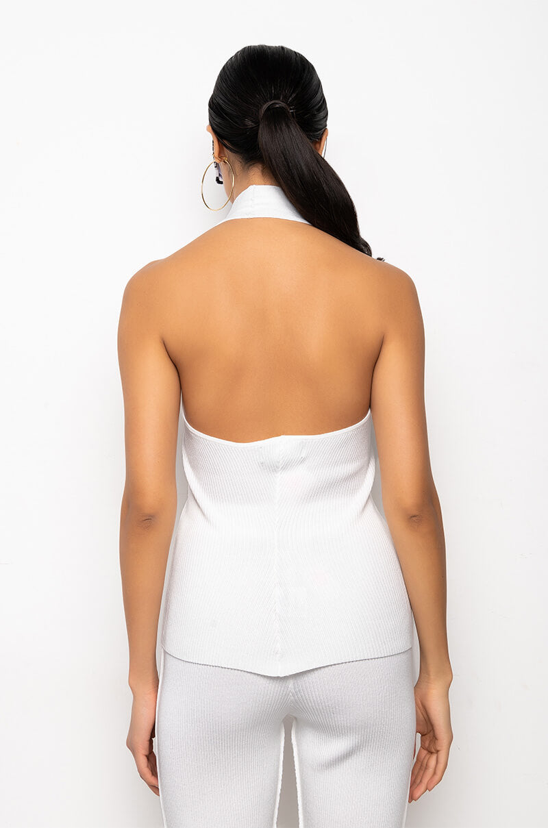 FRANCESCA DEEP V SLEEVELESS KNIT TOP
