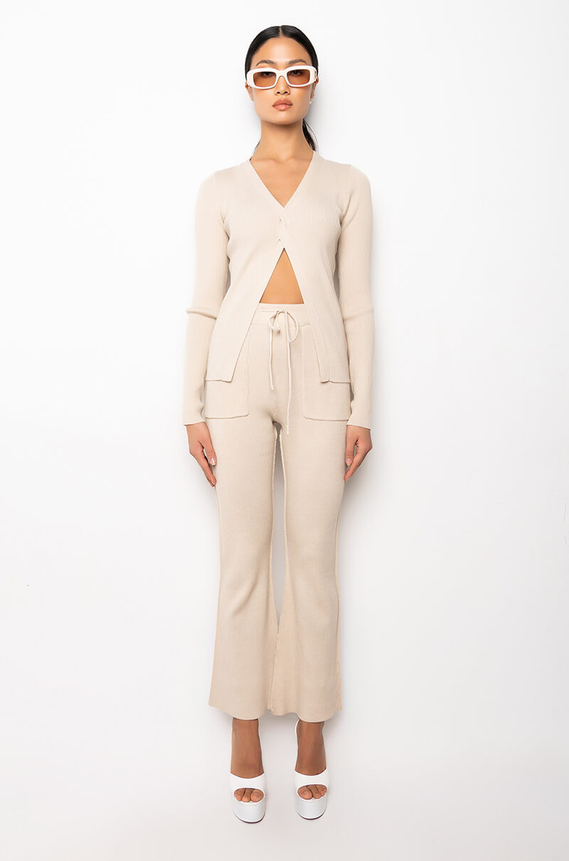 FRANCESCA DEEP V SPLIT FRONT SWEATER