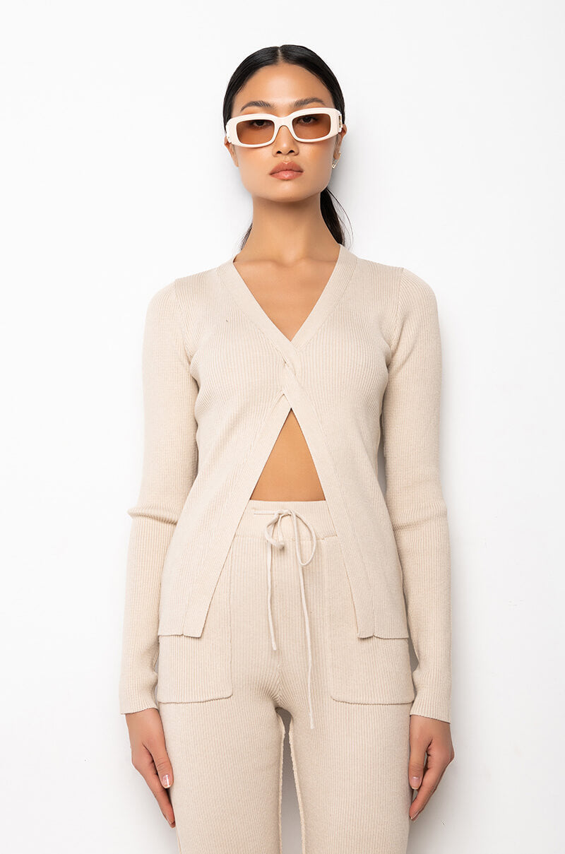 FRANCESCA DEEP V SPLIT FRONT SWEATER