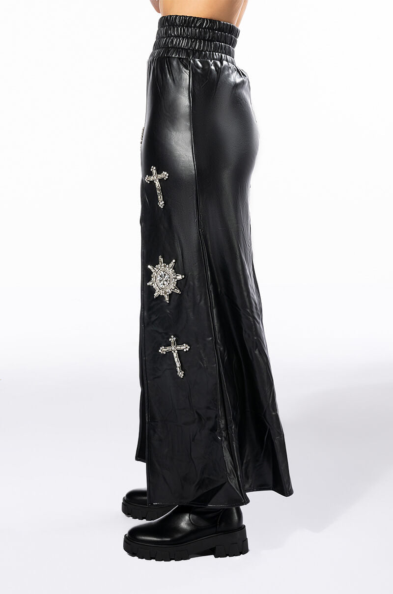 CROSSING MY PATH MAXI FAUX LEATHER SKIRT