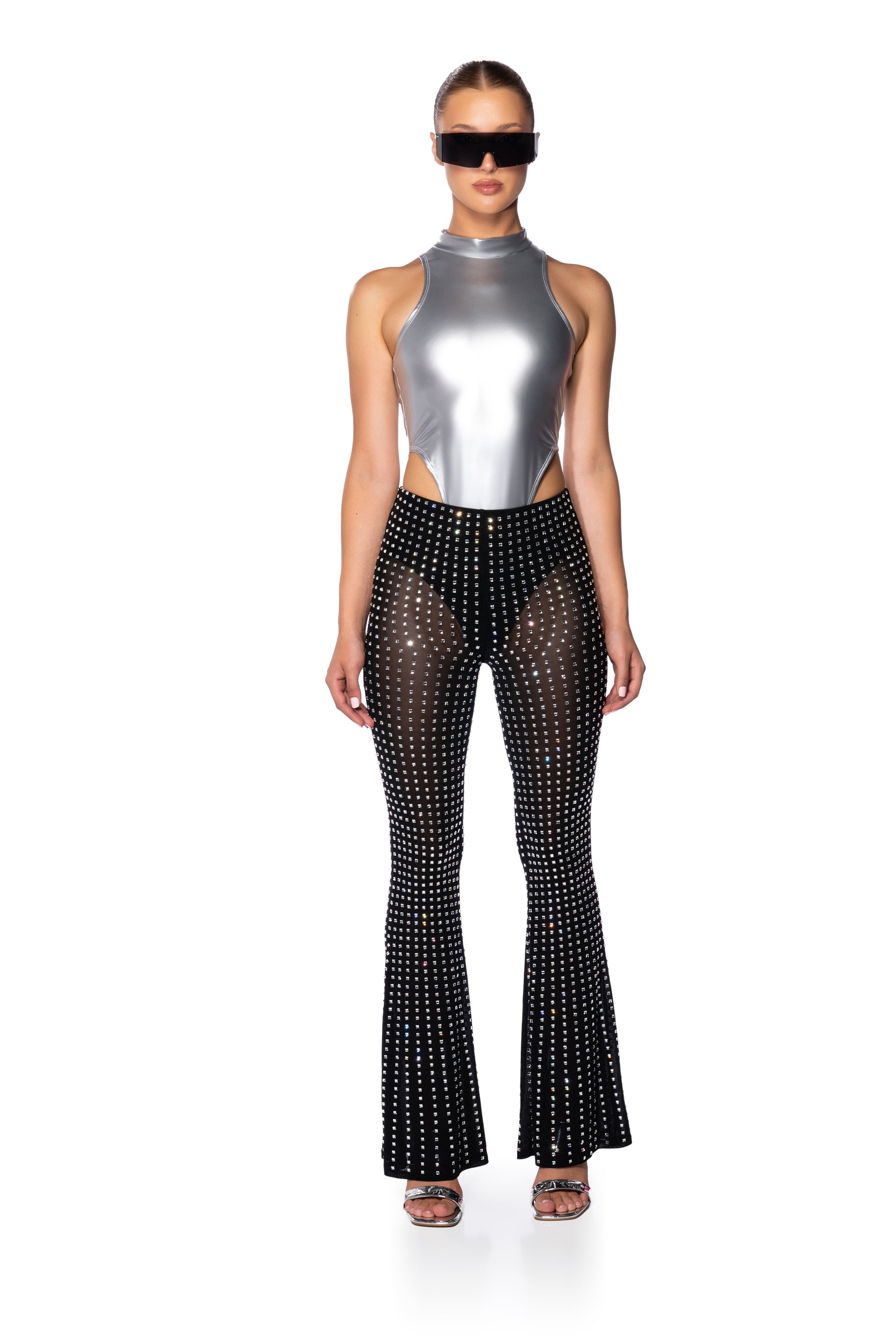 CRYSTAL CLEAR RHINESTONE FLARE PANT