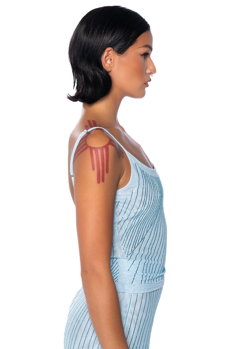 CUFF IT SLEEVELESS EMBELLISHED MESH TANK