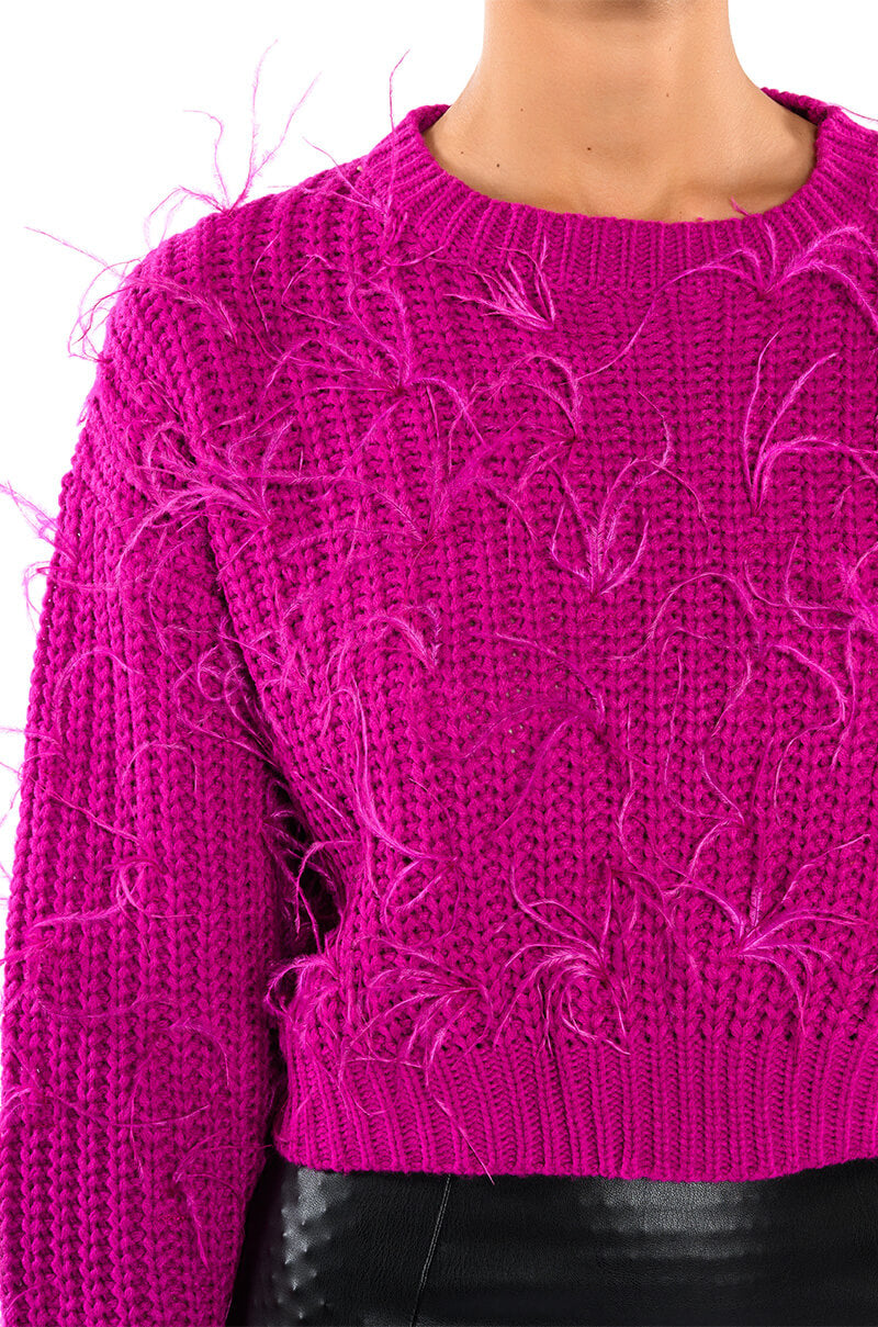 CUFFING SEASON FEATHER DETAIL SWEATER