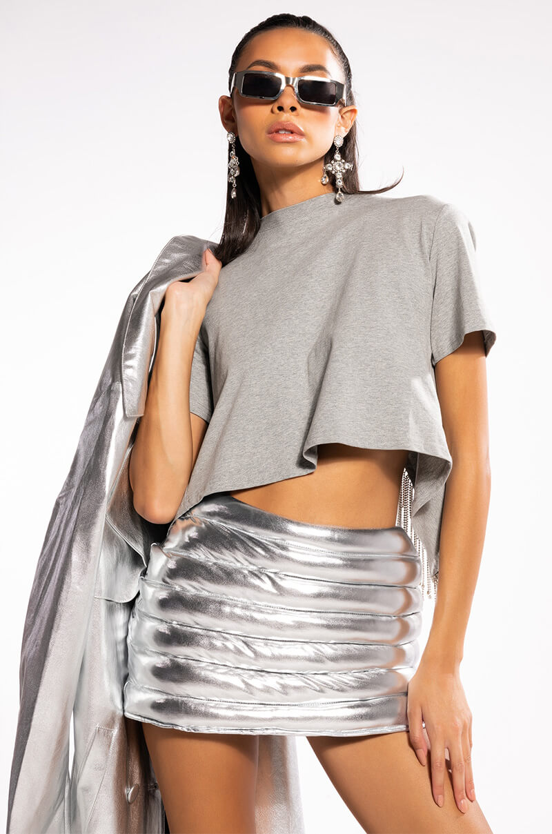 CURTAIN CALL OPEN BACK RHINESTONE CREW NECK TSHIRT