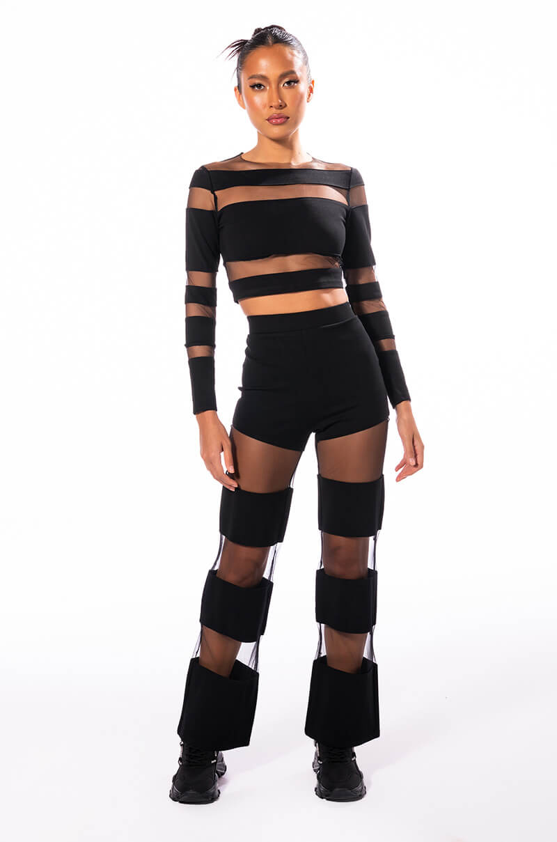 CUT TO THE CHASE MESH PANEL WIDE LEG PANT