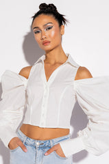 CUTIE COLD SHOULDER FASHION SLEEVES BLOUSE
