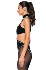 CYNTHIA KNIT EMBELLISHED BRA TOP