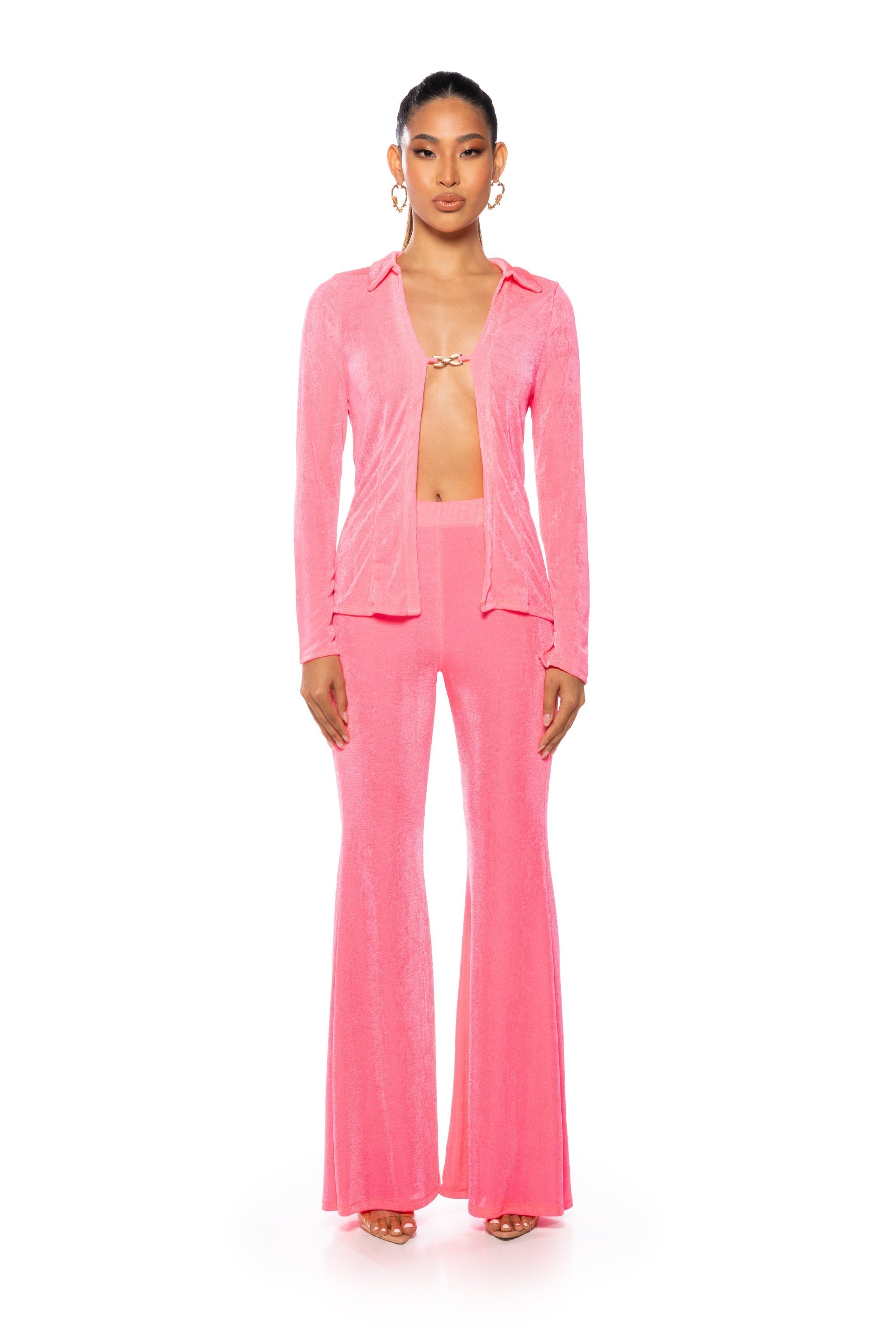 CYNTHIA SLINKY FLARED HIGH WAIST PANT IN PINK