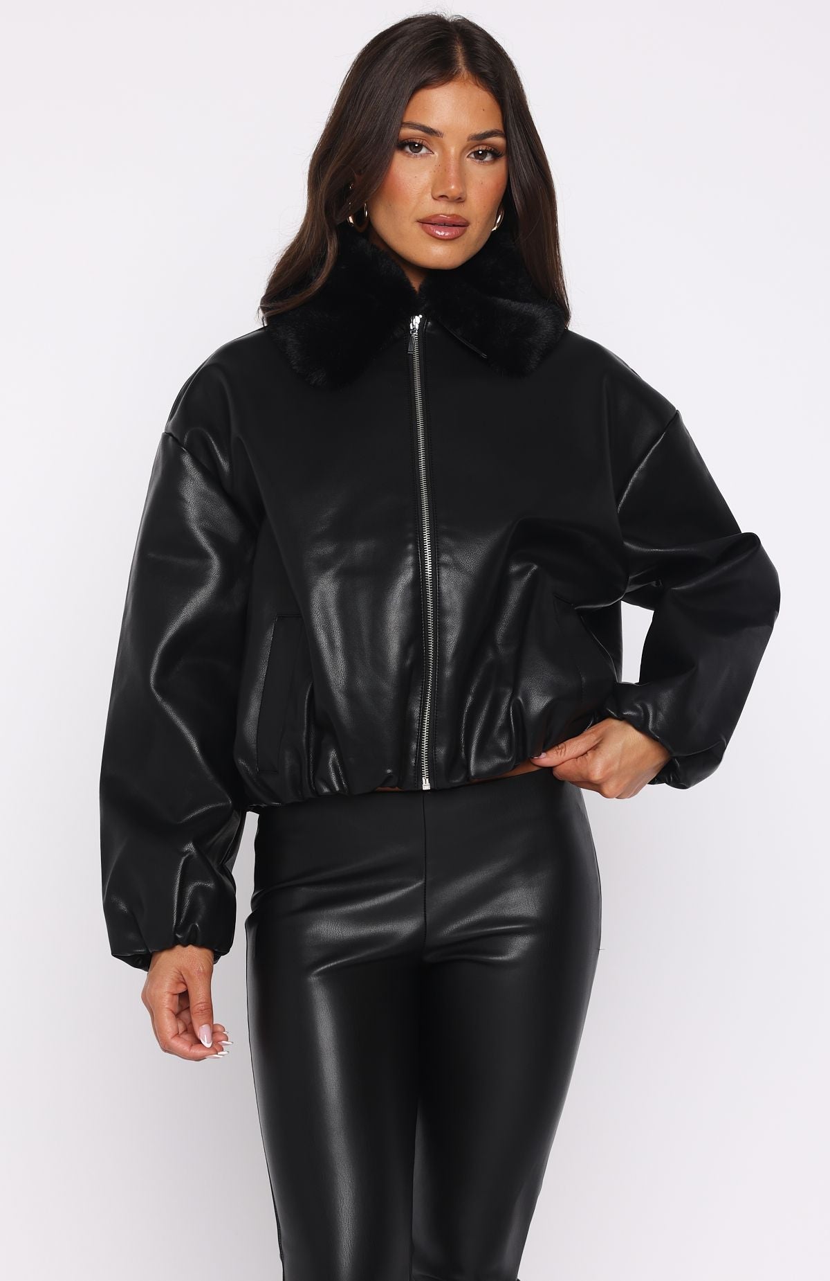 No Competition PU Bomber Jacket Black