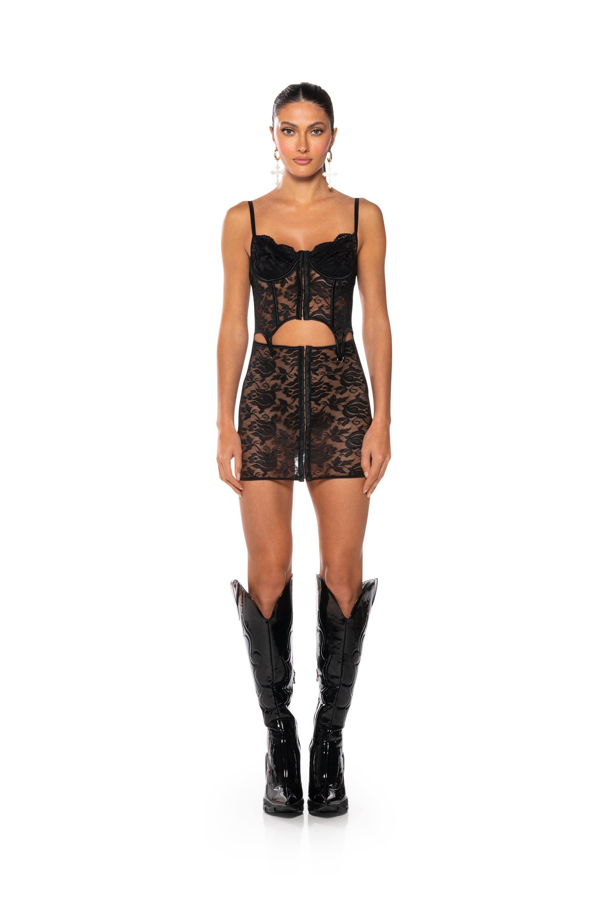 DAHLIA CORSET LINGERIE MINI DRESS IN BLACK