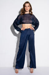 DAHLIA PLEATED LONG SLEEVE CROPPED BLOUSE