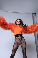DARING TULLE RUFFLE LONG SLEEVE TOP