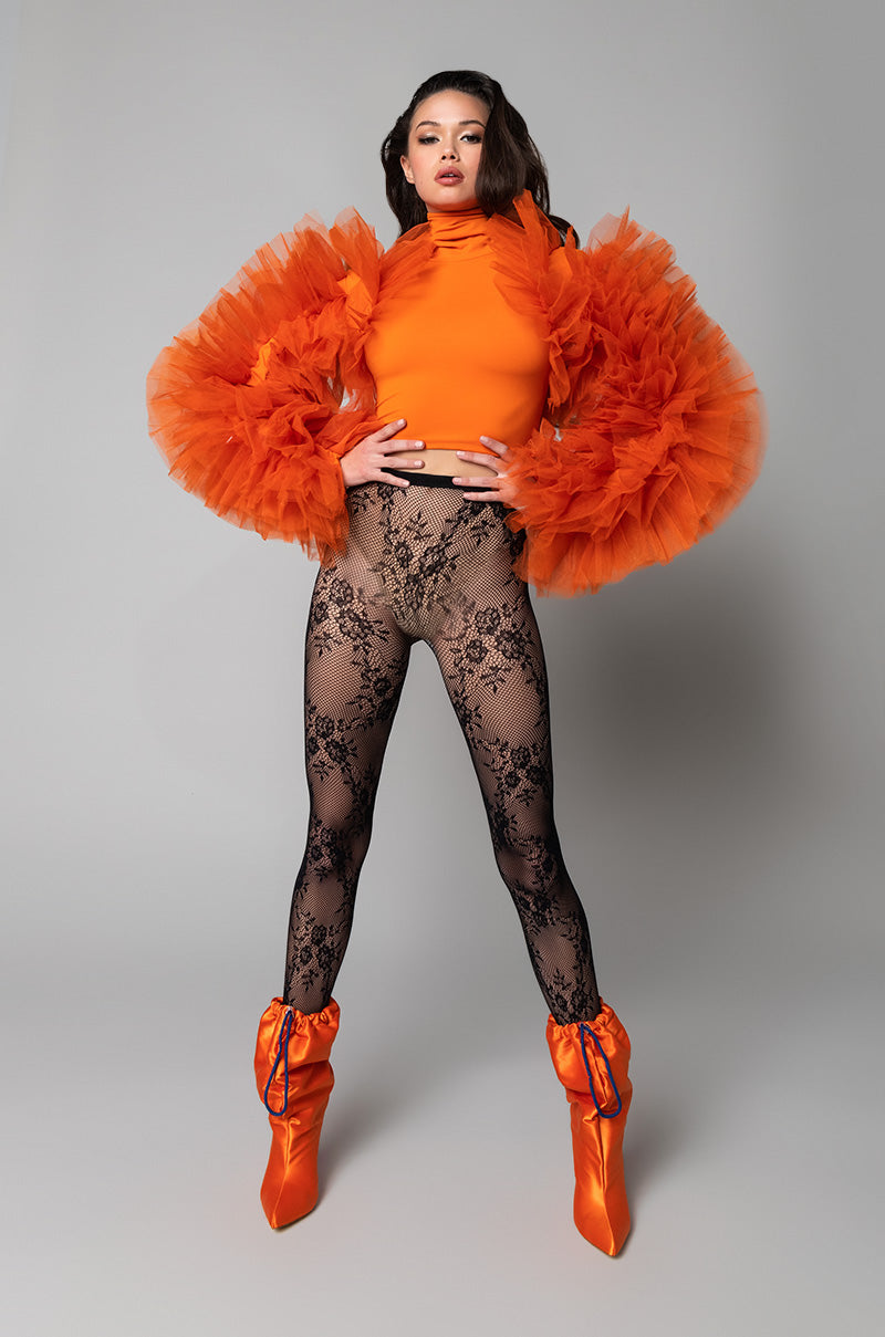 DARING TULLE RUFFLE LONG SLEEVE TOP