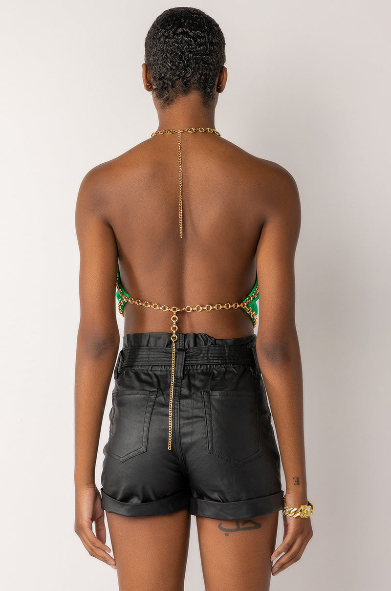 DASH CHAIN DETAIL RIBBED HALTER TOP