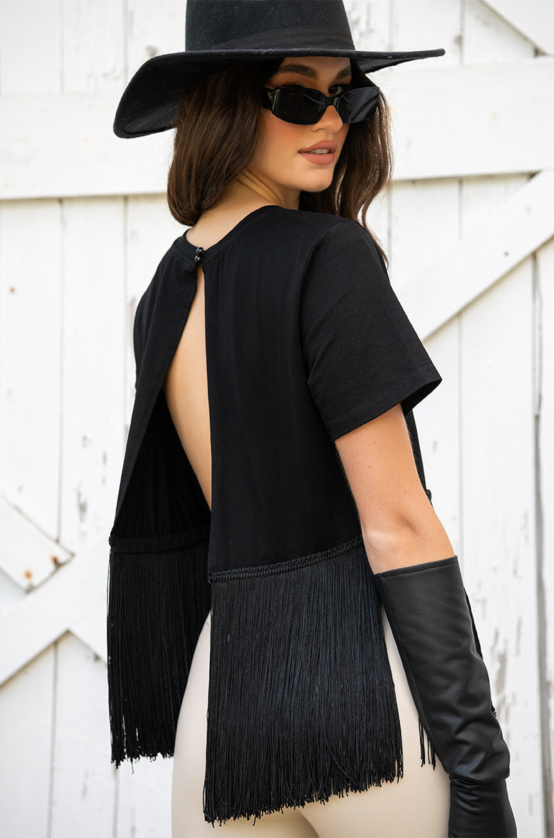 DAYTIME DISCO FRINGE CREW NECK SHORT SLEEVE TSHIRT