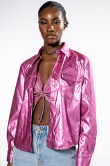 DAYTIME DISCO METALLIC FAUX LEATHER BUTTON DOWN