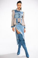 DC MIX MATERIAL DENIM PLAID BLAZER