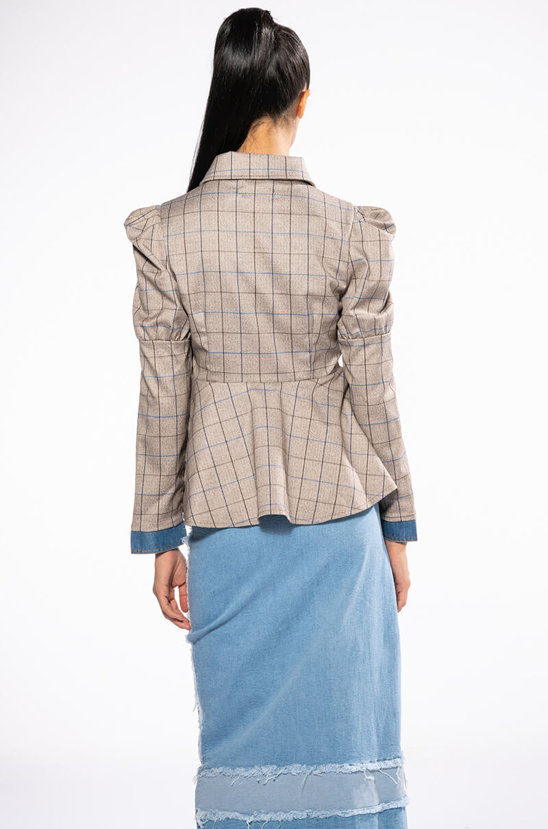 DC MIX MATERIAL DENIM PLAID BLAZER