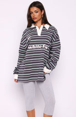 Gentle Affection Long Sleeve Rugby Shirt Grey/Mint Stripe