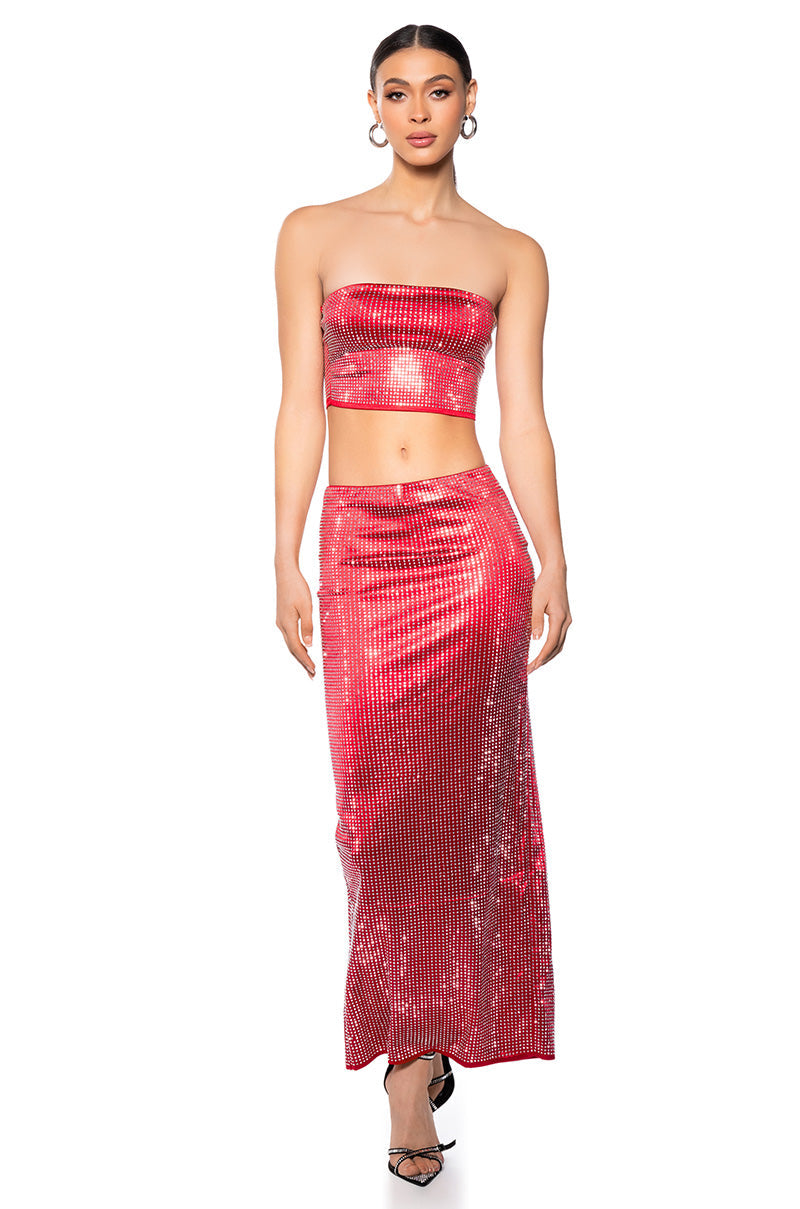DECISION MAKER RHINESTONE MAXI SKIRT