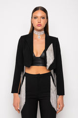 DECKED OUT RHINESTONE FRINGE CROP BLAZER