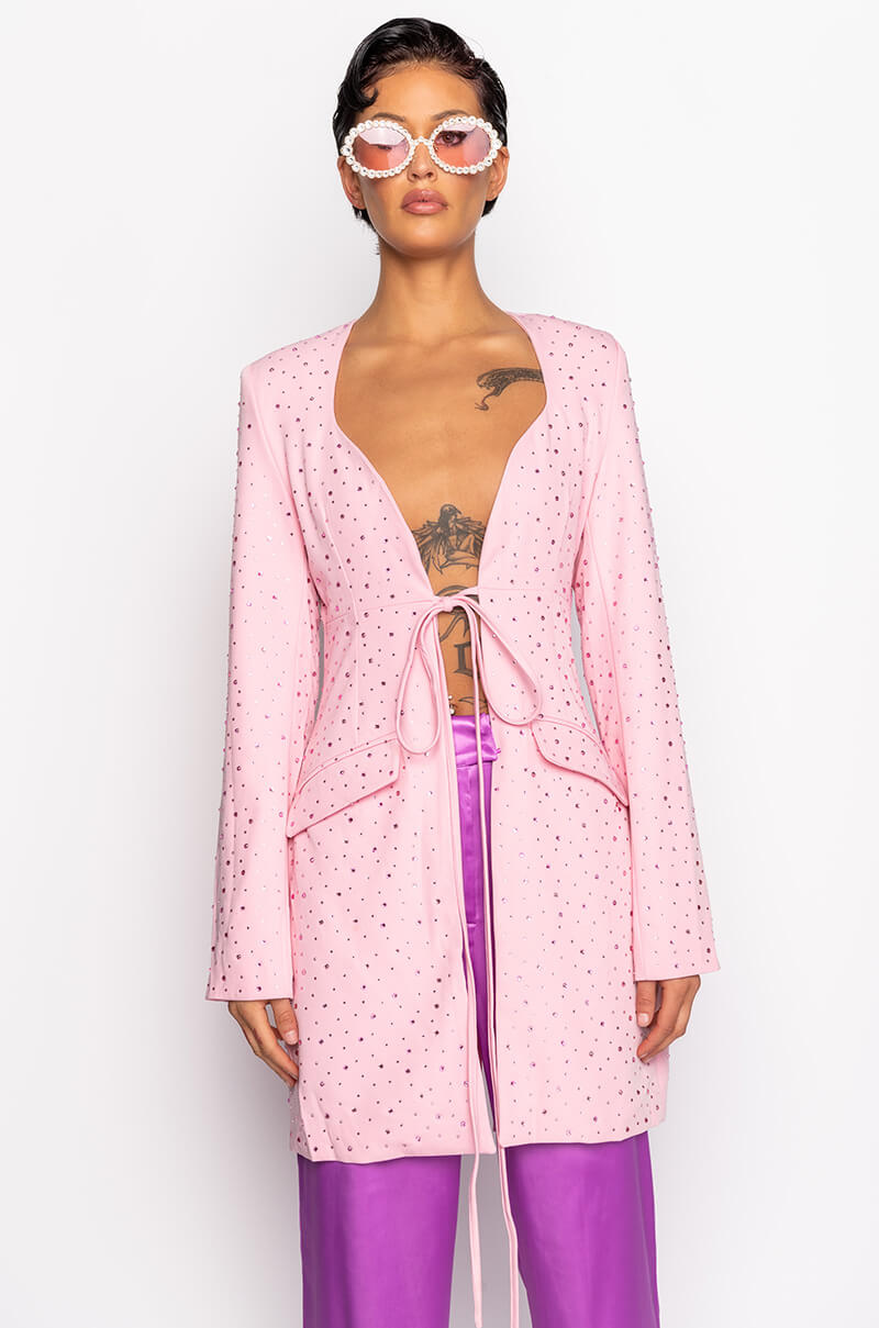DEEP PLUNGE TIE FRONT BDAY BLAZER
