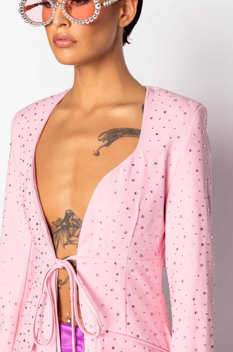 DEEP PLUNGE TIE FRONT BDAY BLAZER