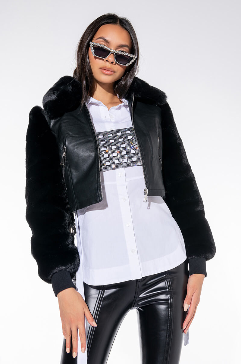 DELUCA BONDED FABRIC MOTO JACKET