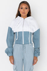 DENIM O'CLOCK CORSETED SWEATSHIRT